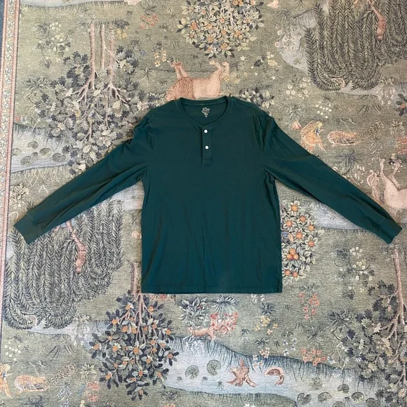 J-Crew “Broken-In” Henley green long sleeve Cotton Mens L - Picture 1 of 3